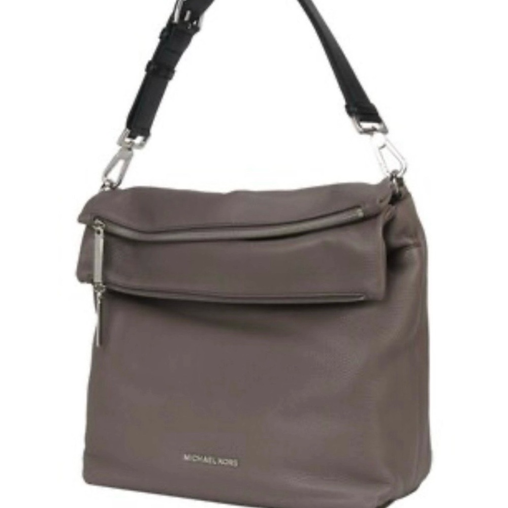 Michael Kors Jane Large Dark Grey Leather Shoulder Bag With Black Leather Strap